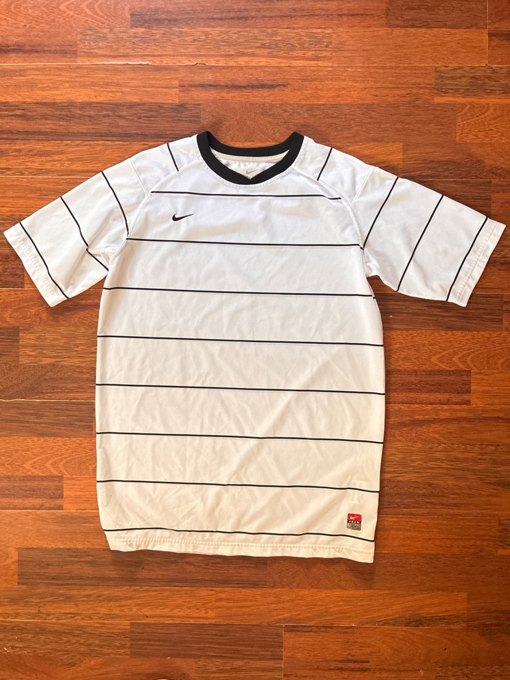 Boys Nike White & Black Striped Short Sleeve Tee